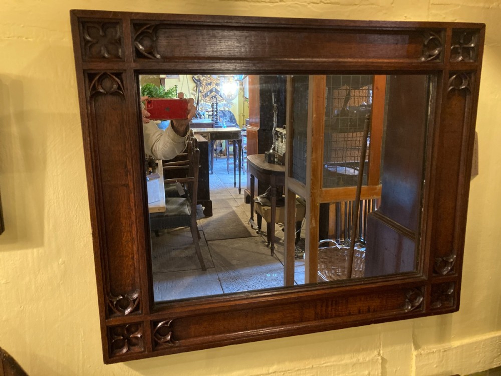 19th century gothic revival oak framed mirror