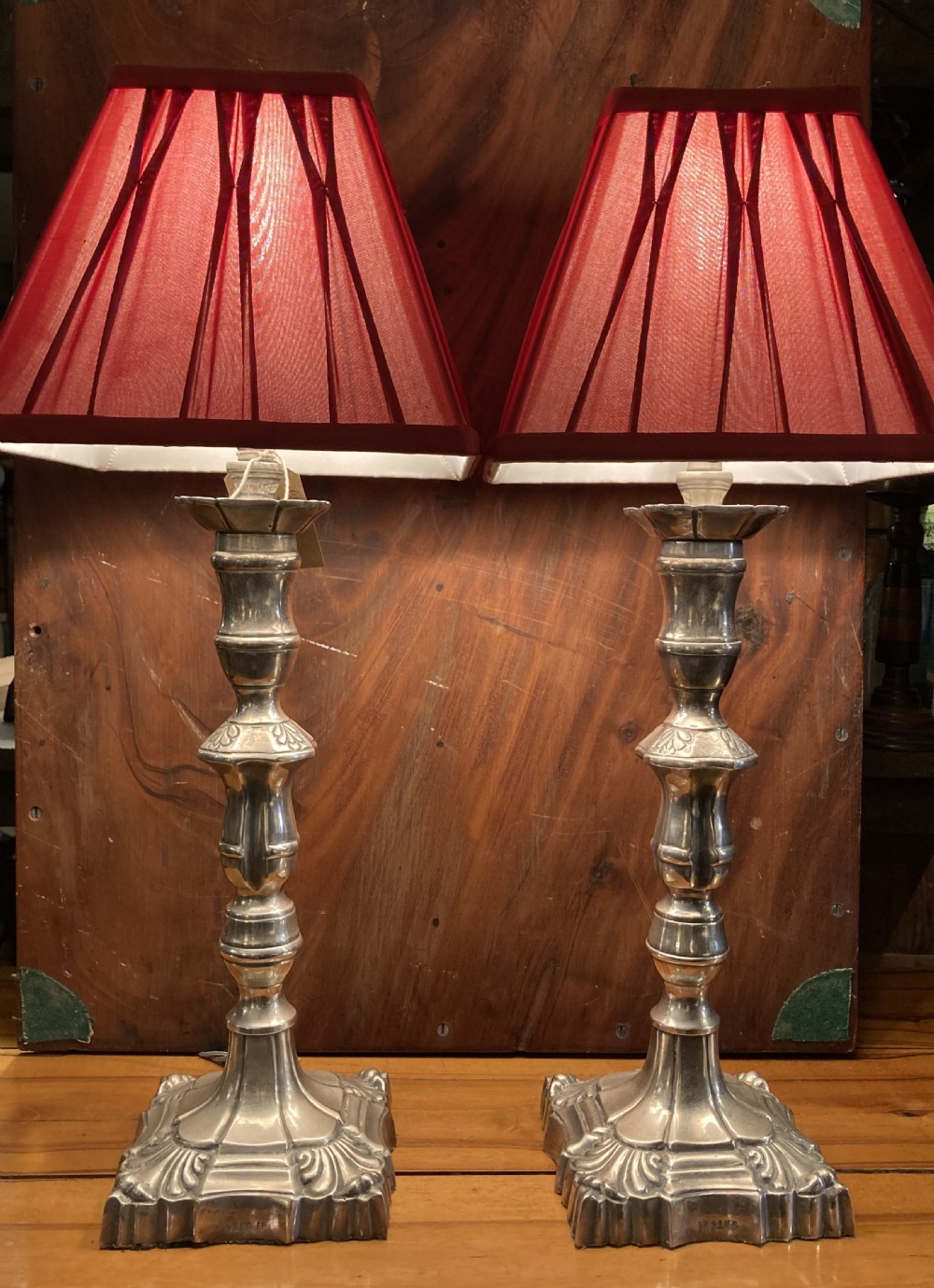 a pair of early 20th century silver plated table lamps