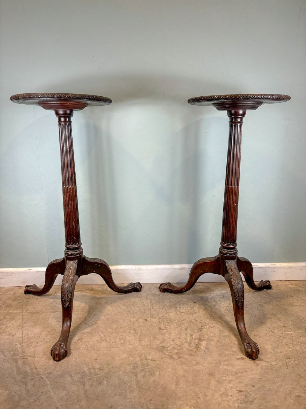 a rare pair of 18th c mahogany chippendale stands