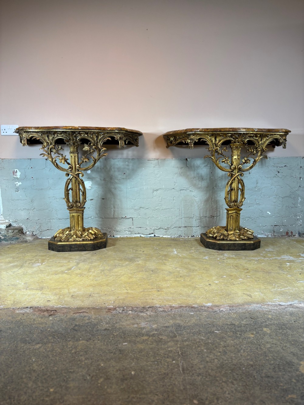 pair 18th century giltwood side tables