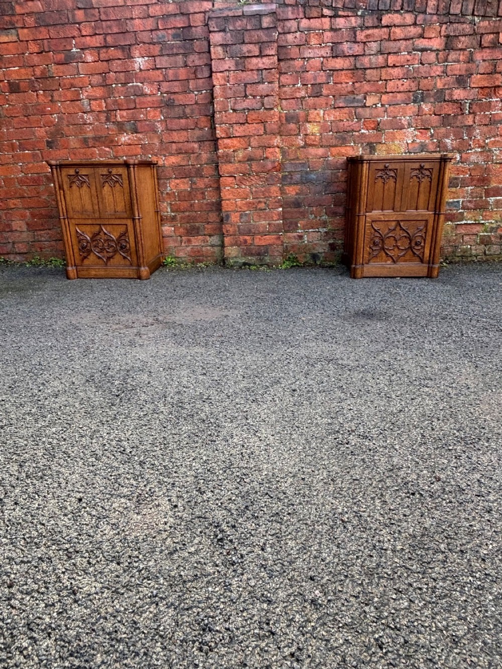 pair 19th century gothic revival bedsides