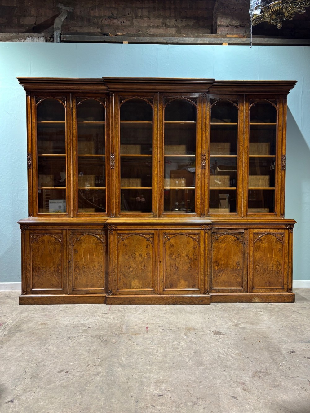 gothic revival 19th century pollard oak bookcase