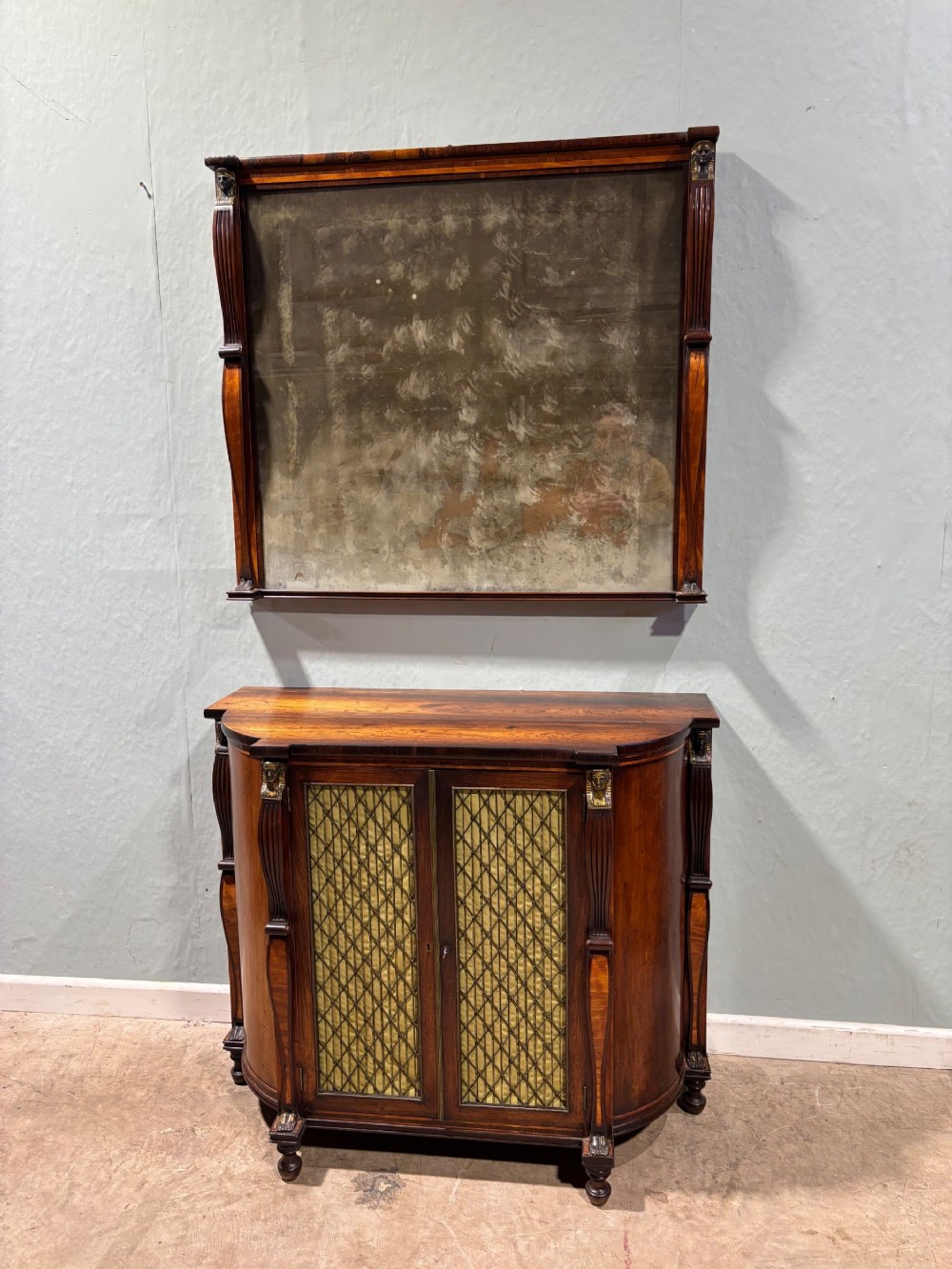 early 19th century rosewood satinwood side cabinet matching mirror all egyptian revival