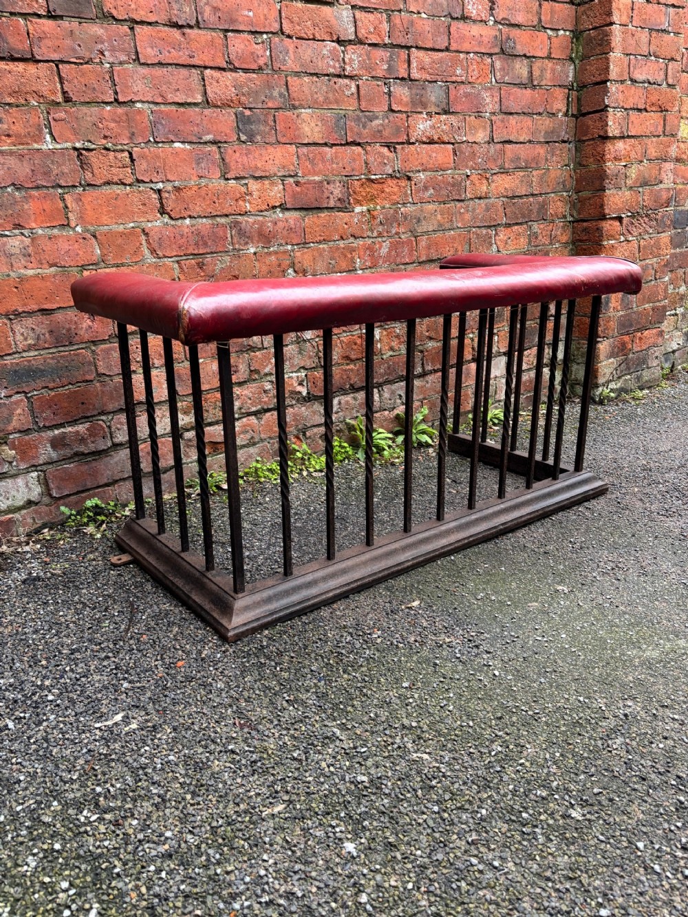 19th century steel leather club fender