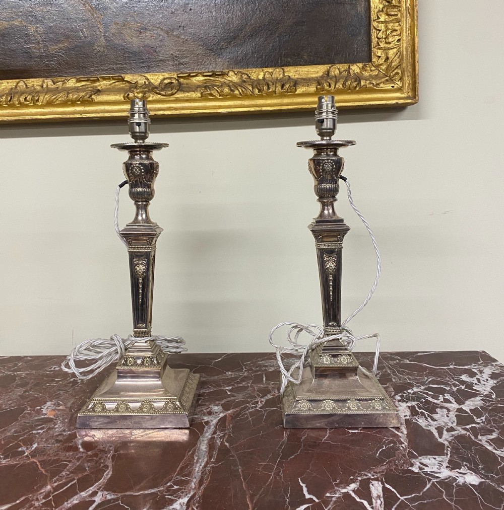 pr 19th century neoclassical silver plate lamps